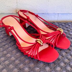 LOEFFLER  RANDALL Minna red leather slingback sandals gold hardware Size 9